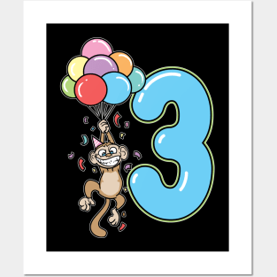 Third 3rd Birthday Balloon Monkey Posters and Art